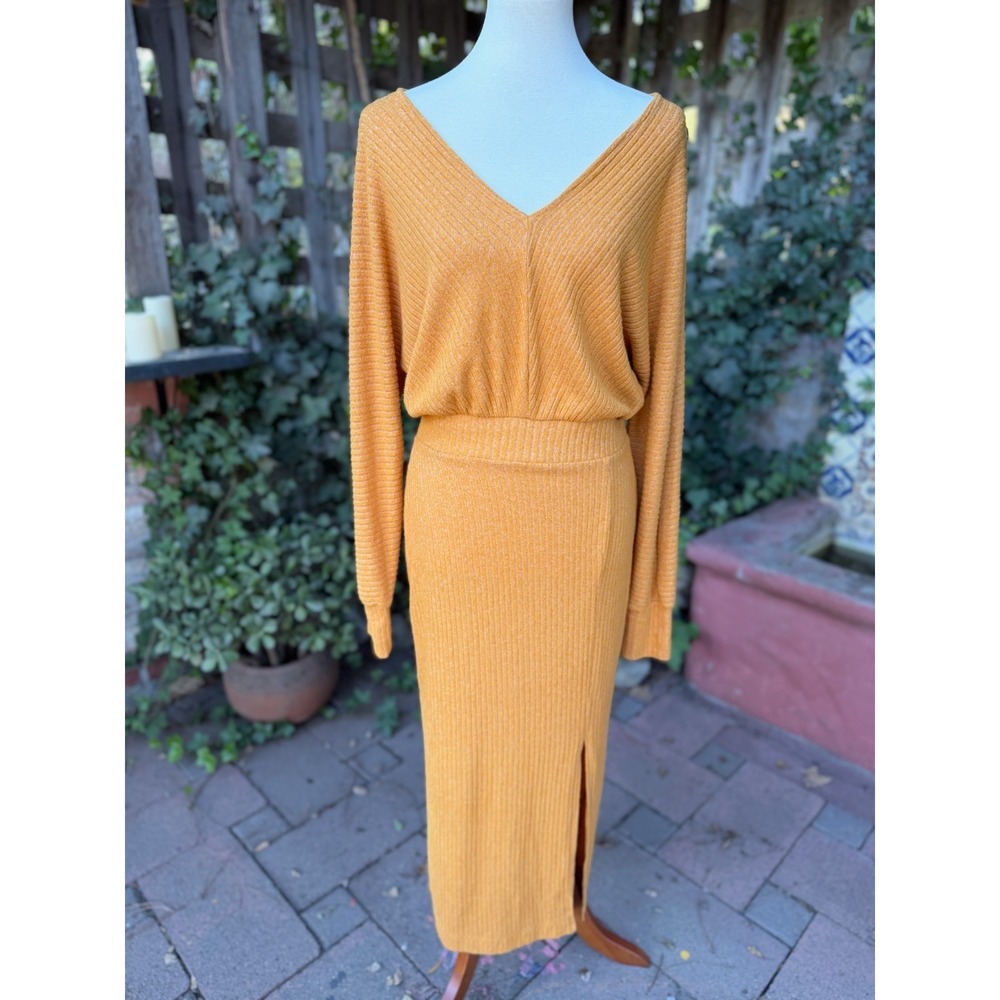 Anthropologie Daily Practice Barre Midi Sweater Dress Size S Ribbed Knit Slit